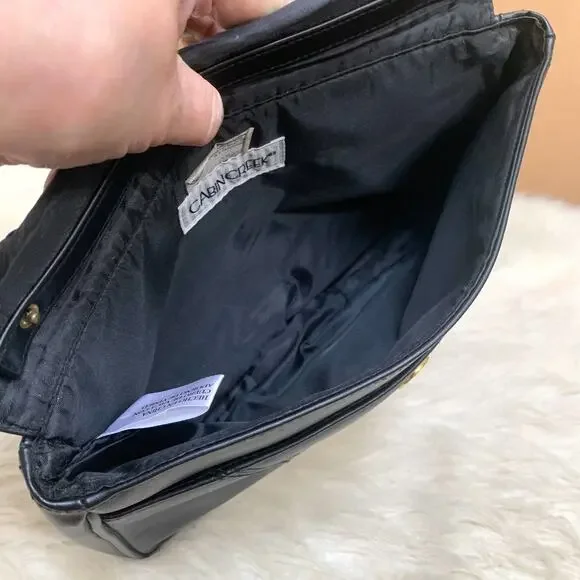CABIN CREEK Soft Black Leather Vintage Flap Clutch Purse - Picture 11 of 15